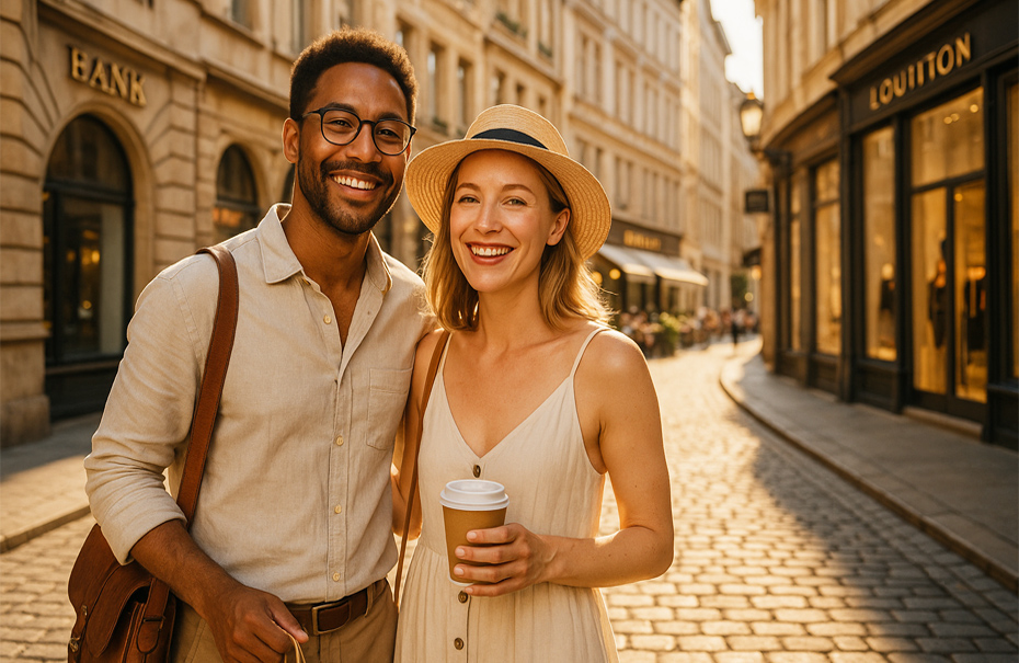 Expat couple smiling