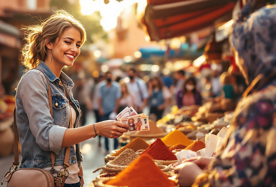 Traveler paying vendors with cash